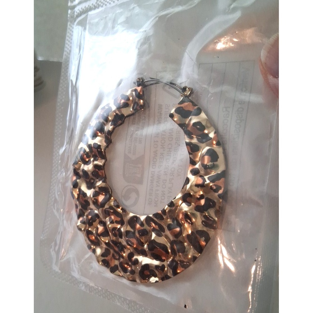 GIANT GOLD leopard print HUGE Statement PEBBLED Metal Earrings OVERSIZE 3 inch